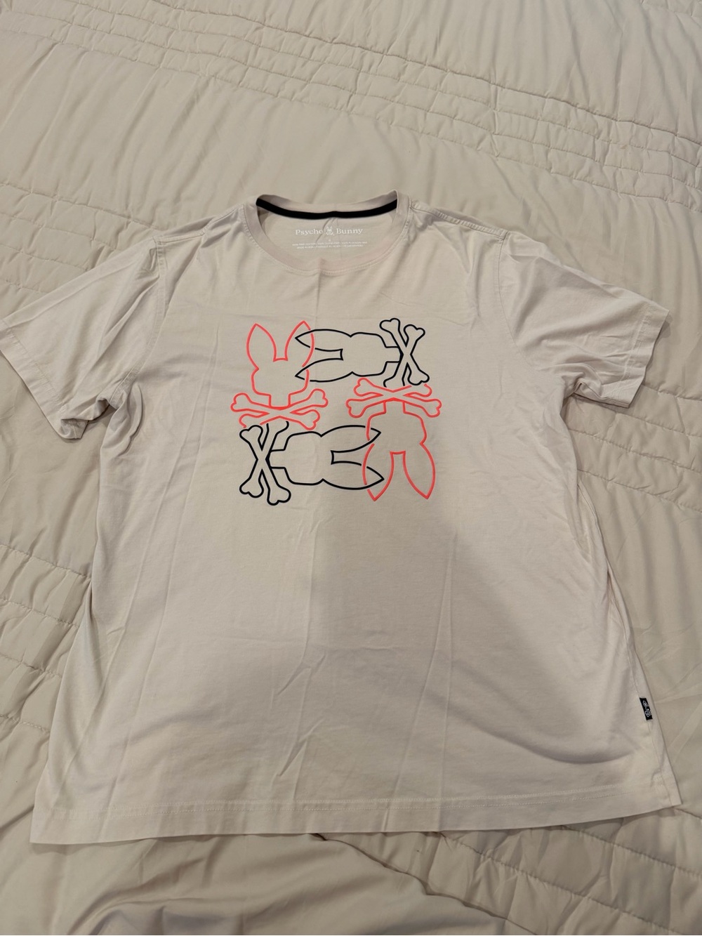 Psycho Bunny White Short Sleeve Tee with Neon Pink & Black Graphic